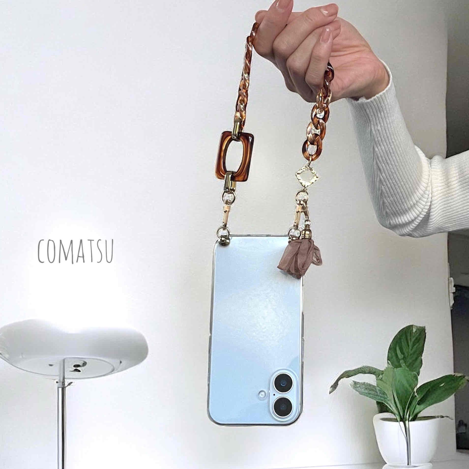 べっ甲Brown ハンドストラップ付きスマホケース 落下防止スマホストラップ付きスマホカバー | 9枚目